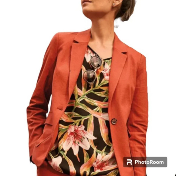 REITMANS Linen Blend Rust  Red Fitted Suit Formal Blazer Jacket Size 4 - Picture 1 of 12